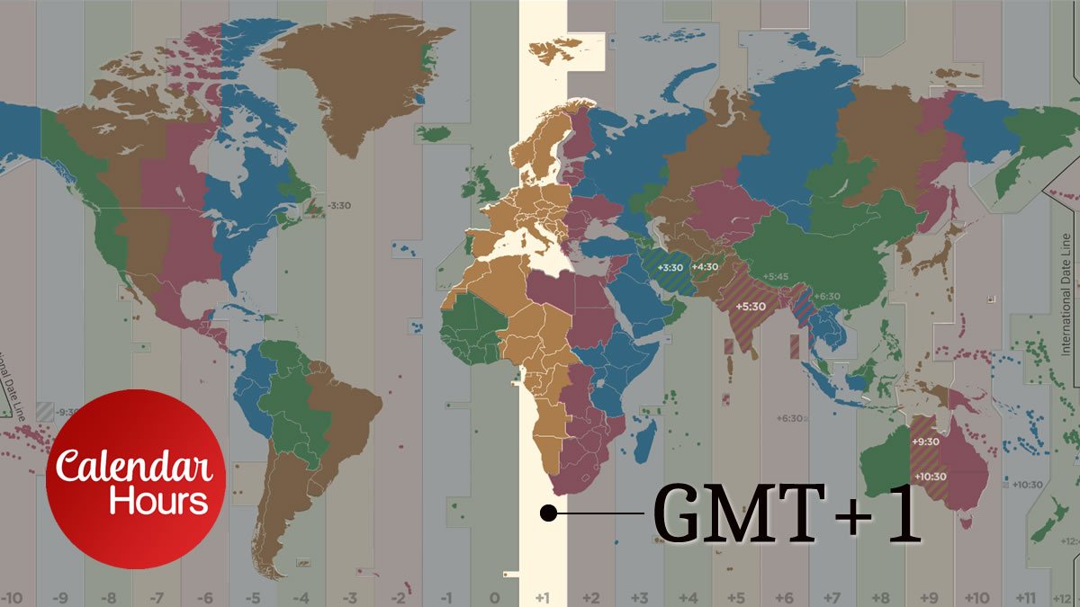 GMT+1 Time Zone Map