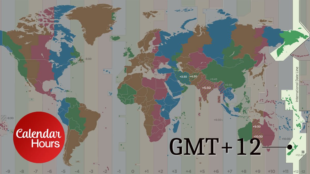 GMT+12 Time Zone Map
