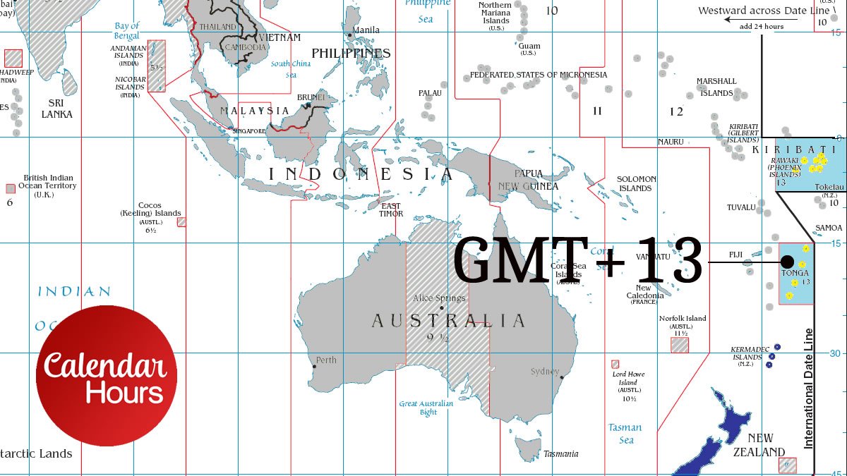 GMT+13 Time Zone Map