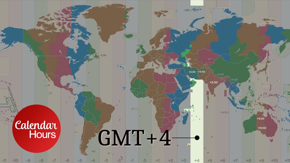 GMT+4 Time Zone Map