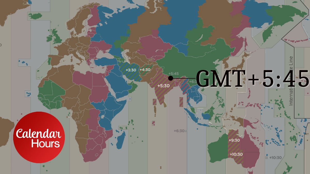 GMT+5:45 Time Zone Map