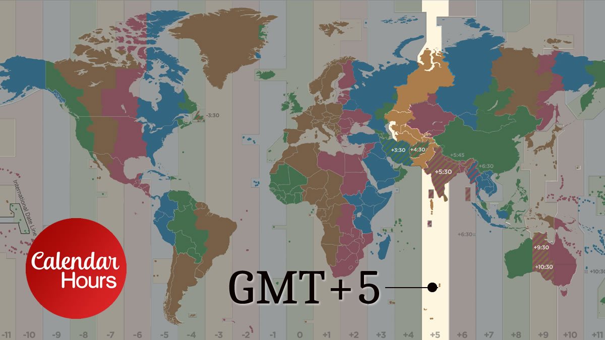 GMT+5 Time Zone Map