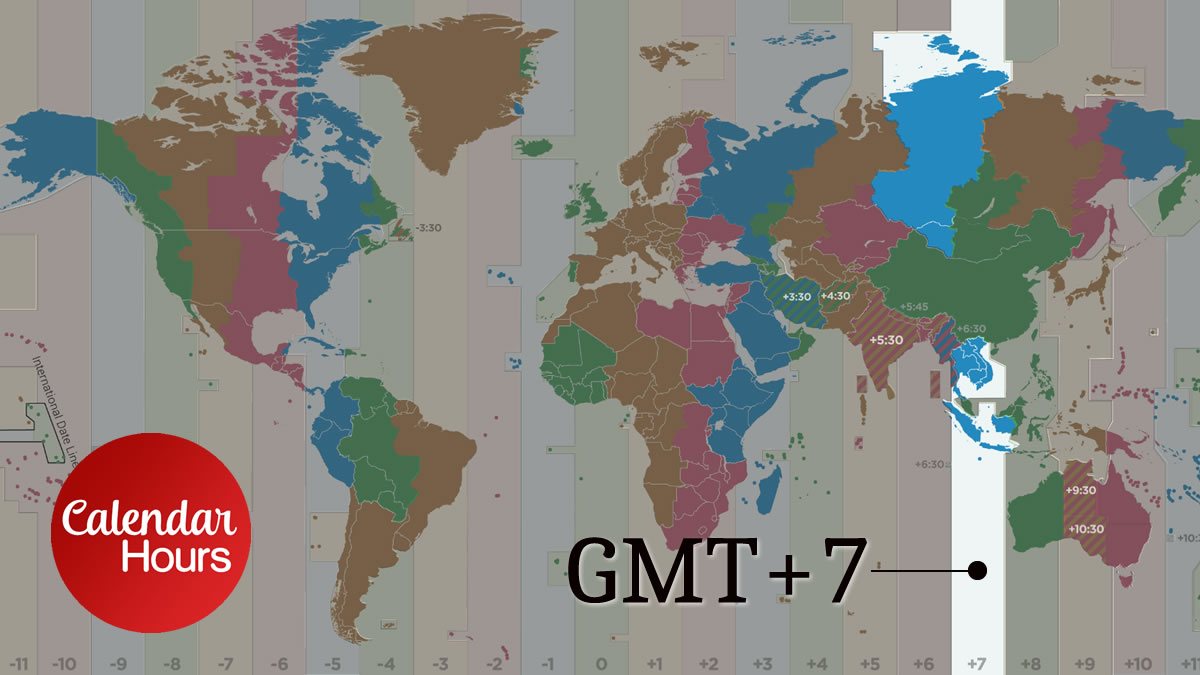 GMT+7 Time Zone Map