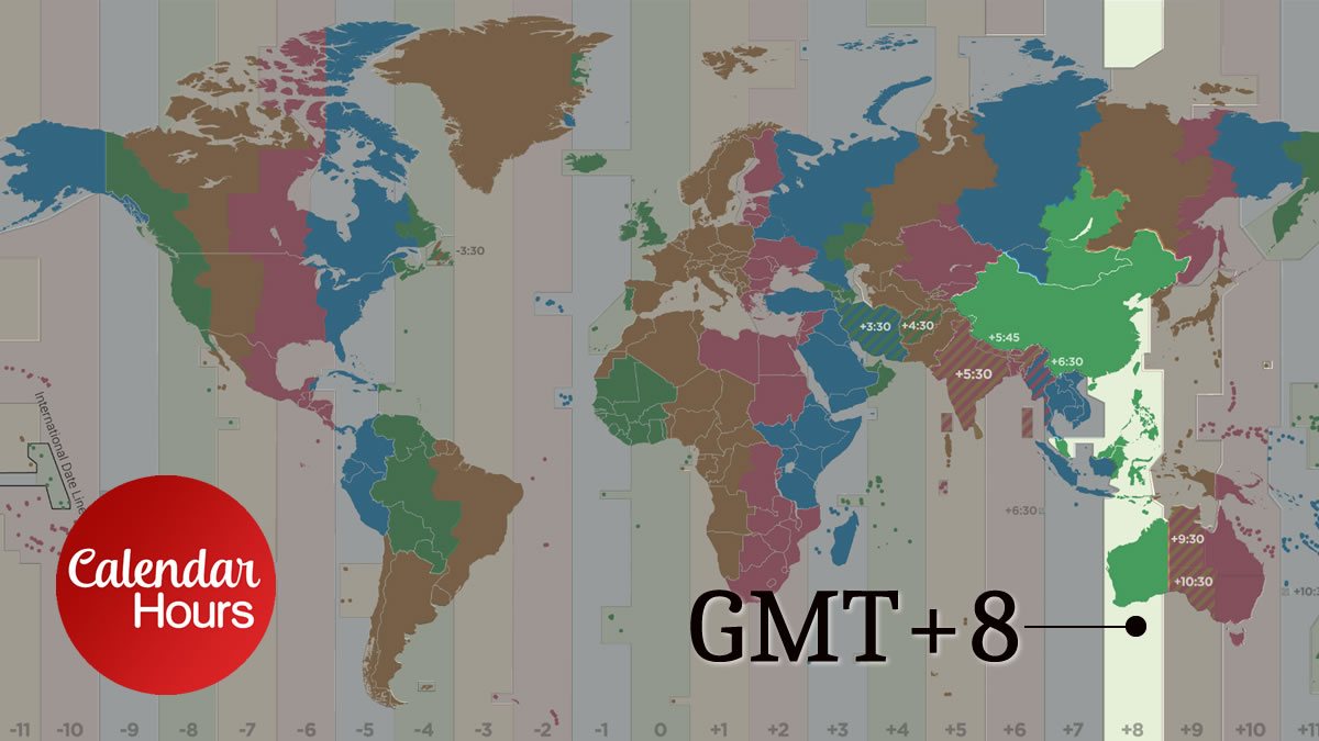 GMT+8 Time Zone Map