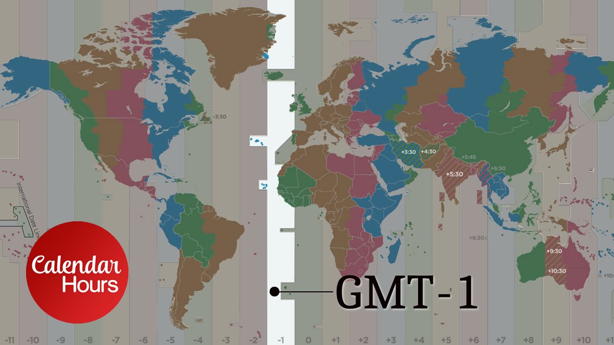 GMT-1 Time Zone Map