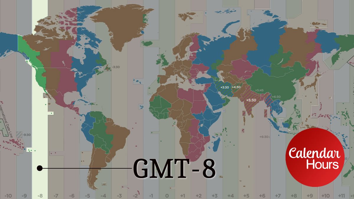 GMT-8 Time Zone Map