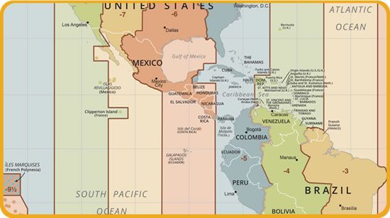 Printable Central America Time Zone Map