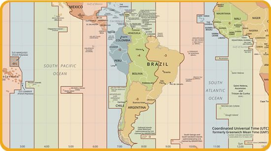 Printable Latin America Time Zone Map