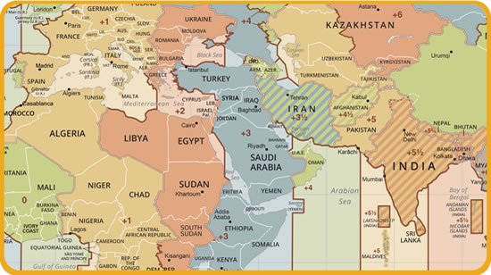 Printable Middle East Time Zone Map