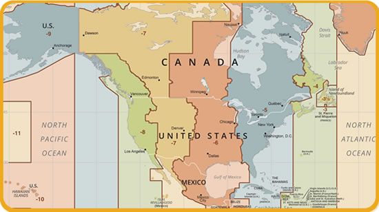 Printable North America Time Zone Map