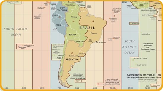 Printable South America Time Zone Map