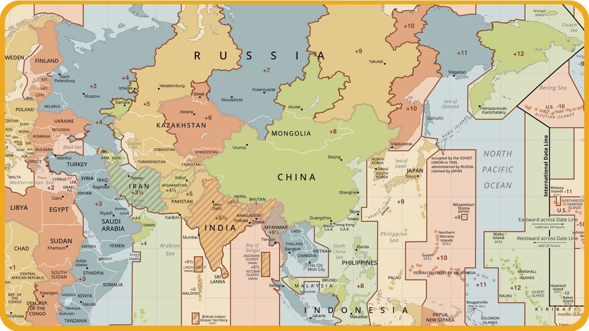 Free Asia Time Zone Map