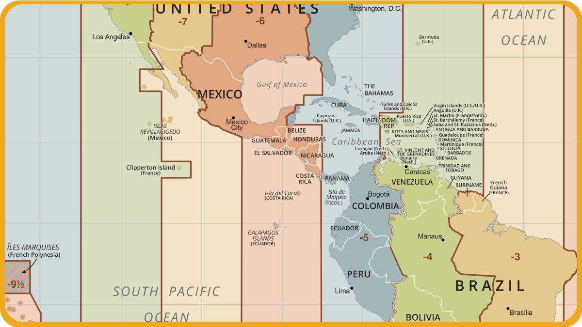 Central America Time Zone Map 