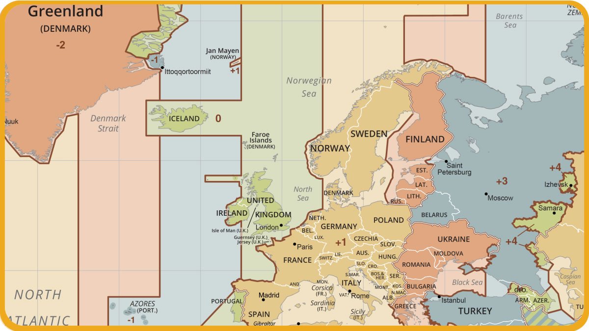 Europe Time Zone Map 