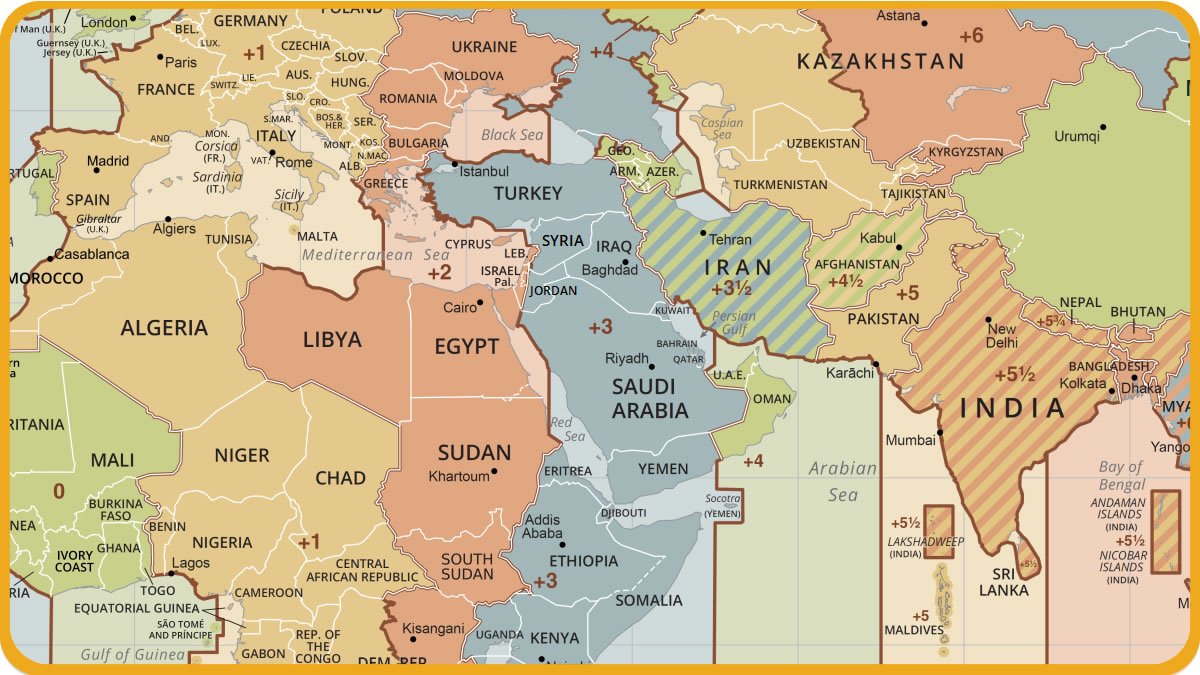 Free Middle East Time Zone Map