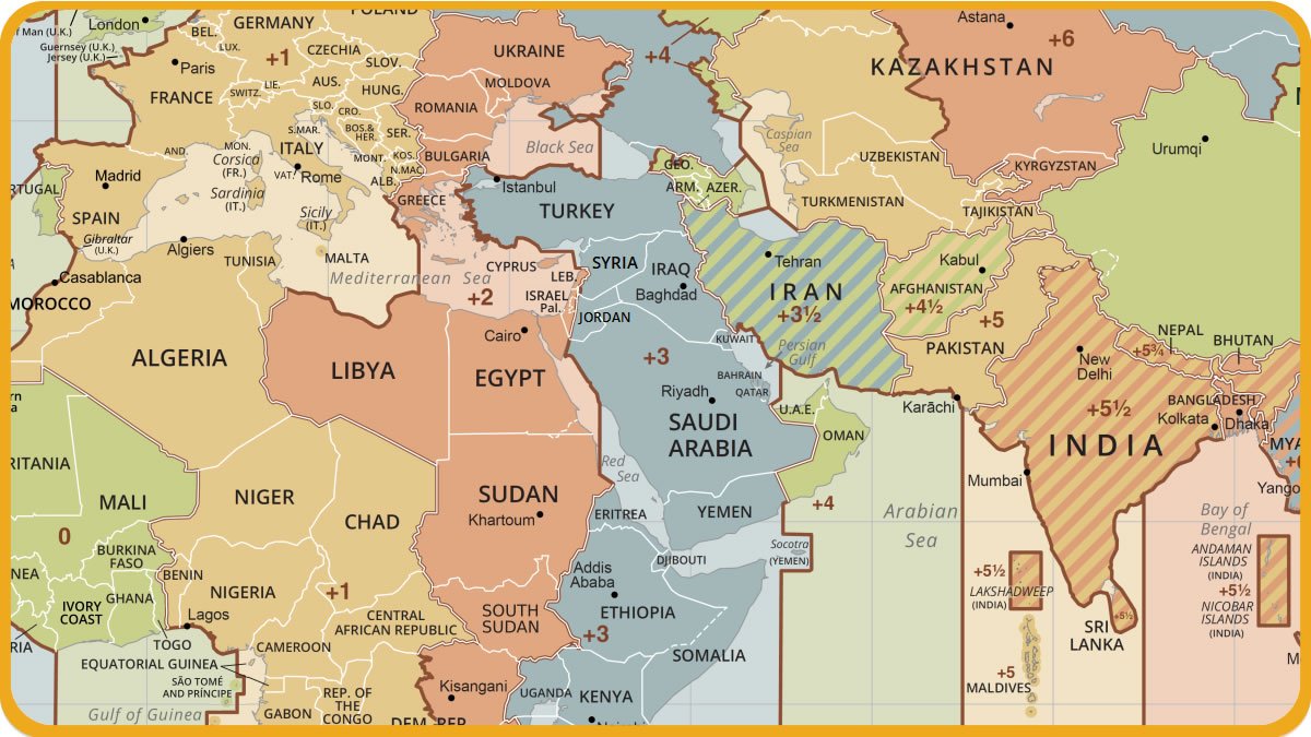 Middle East Time Zone Map 