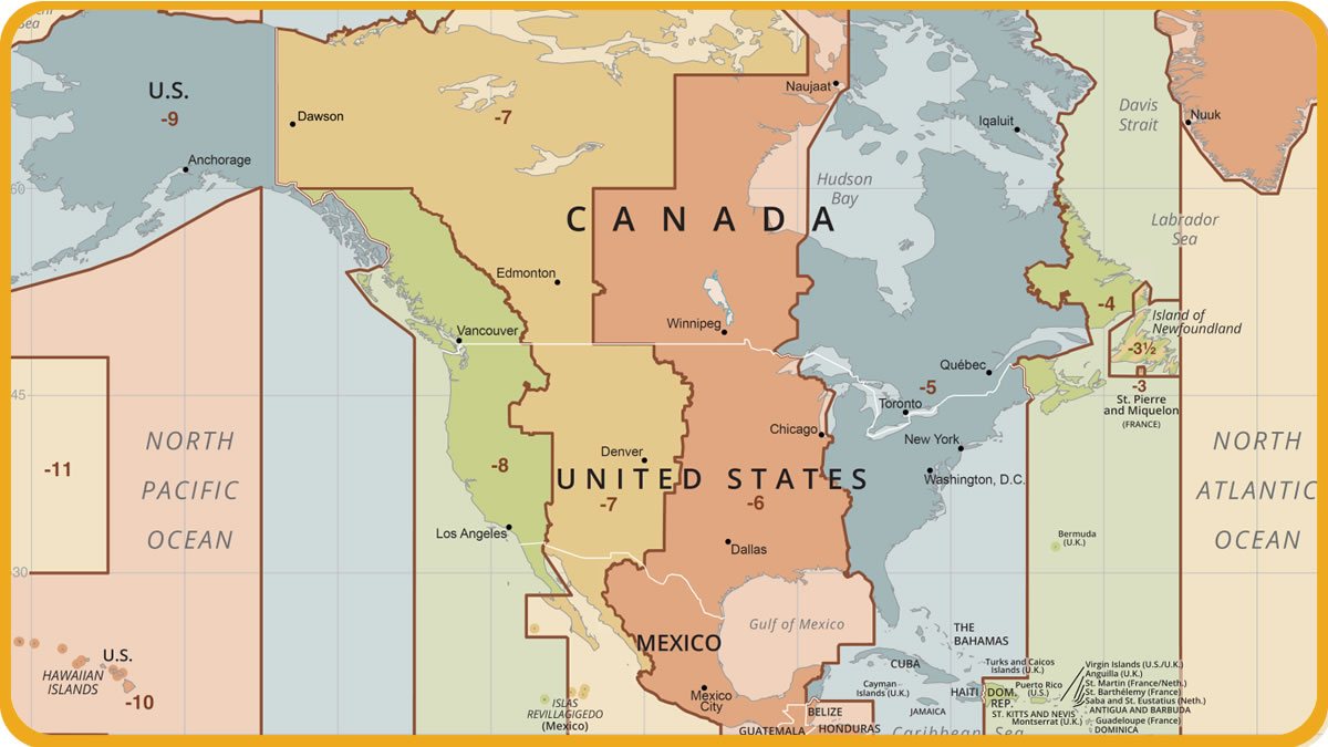 Free North America Time Zone Map