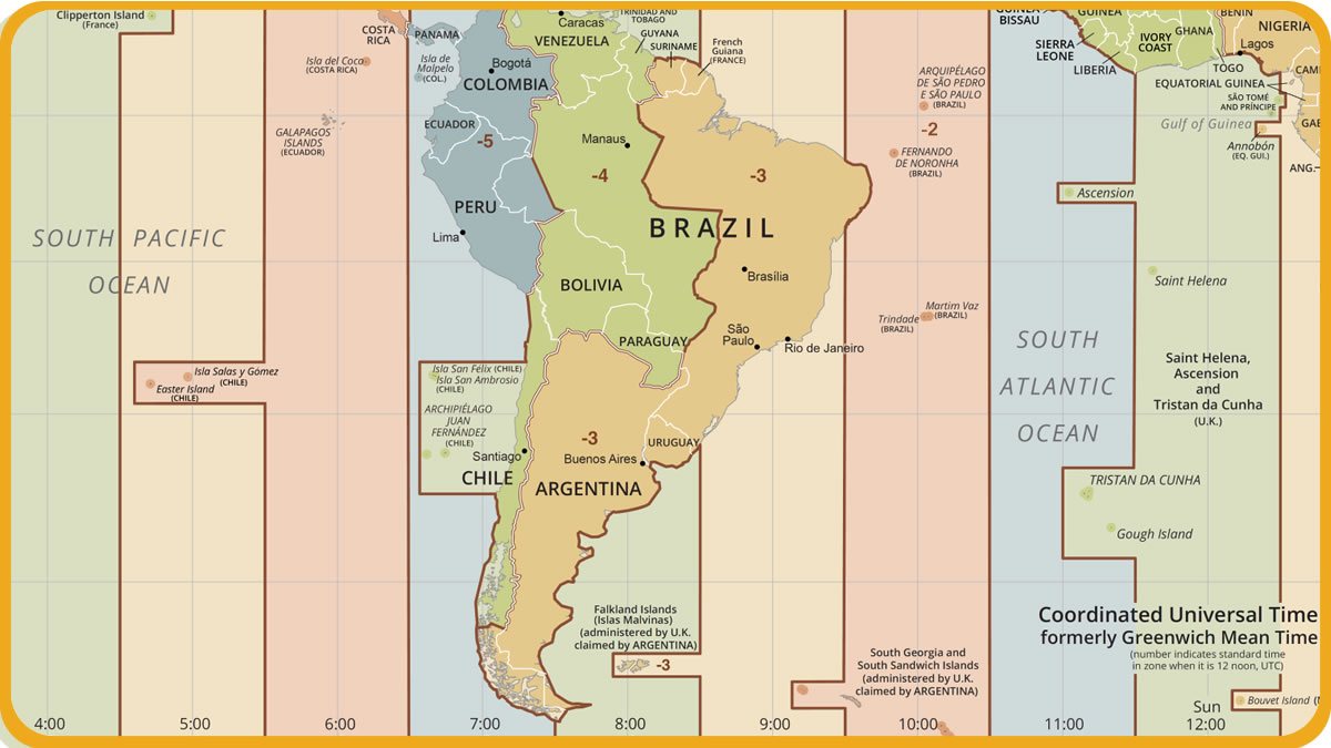 Free South America Time Zone Map