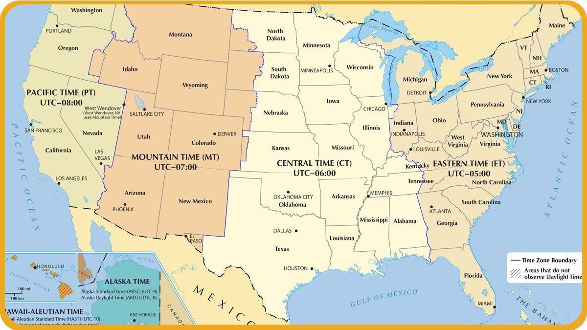 Free US Time Zone Map