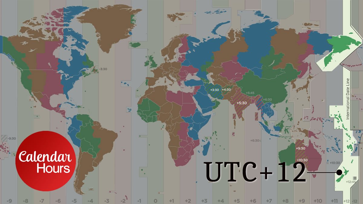 UTC+12 Time Zone Map