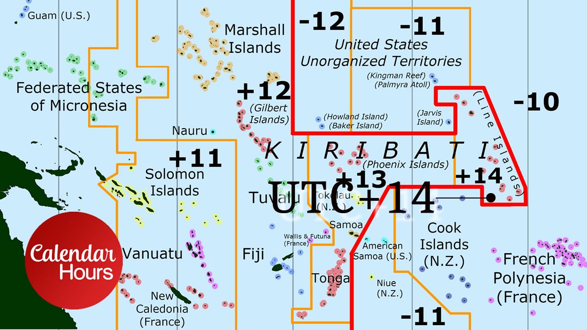 UTC+14 Time Zone Map