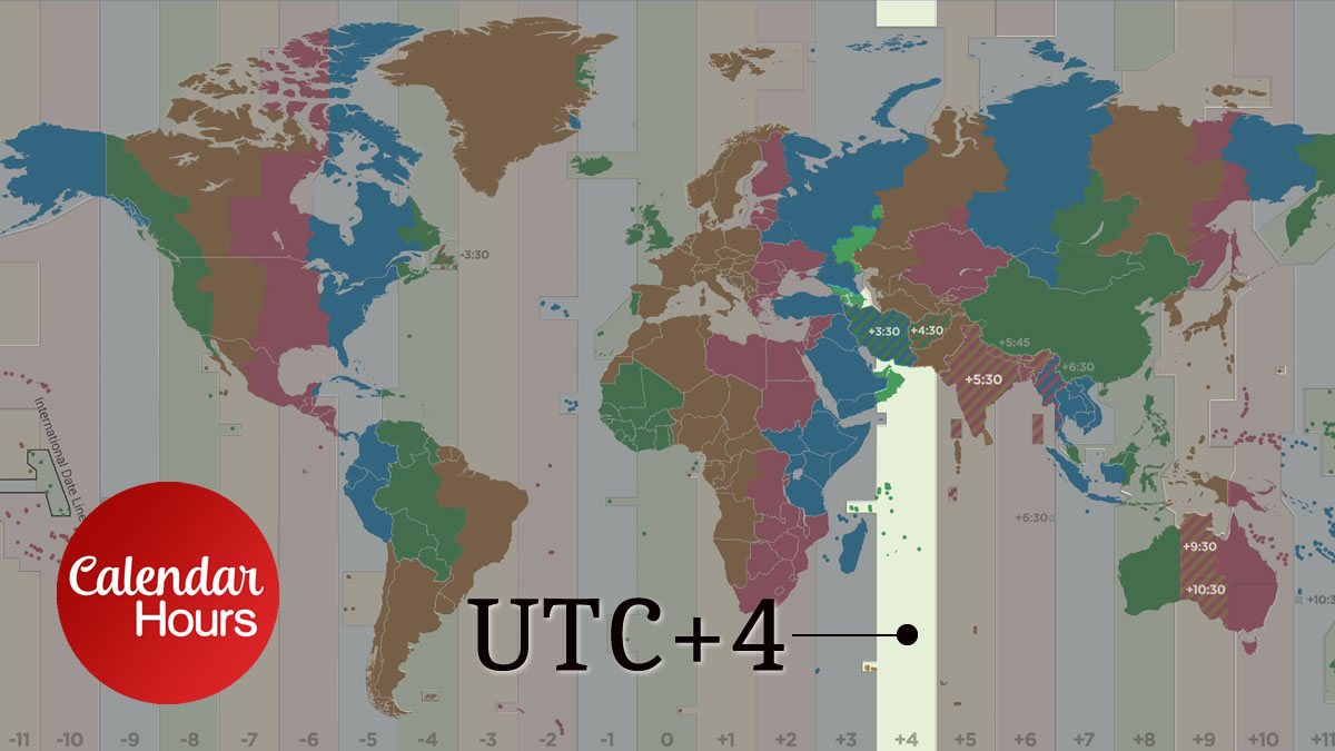 UTC+4 Time Zone Map