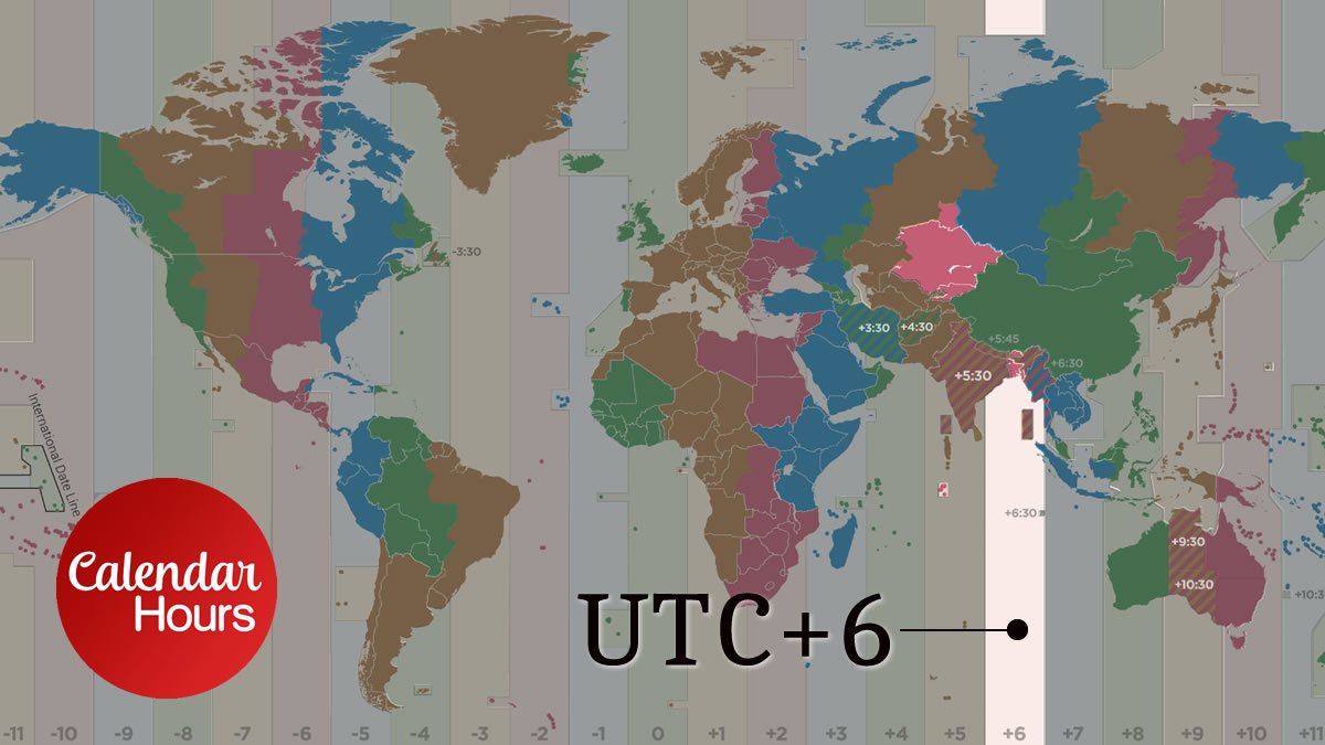 UTC+6 Time Zone Map