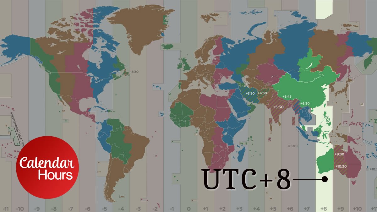 UTC+8 Time Zone Map