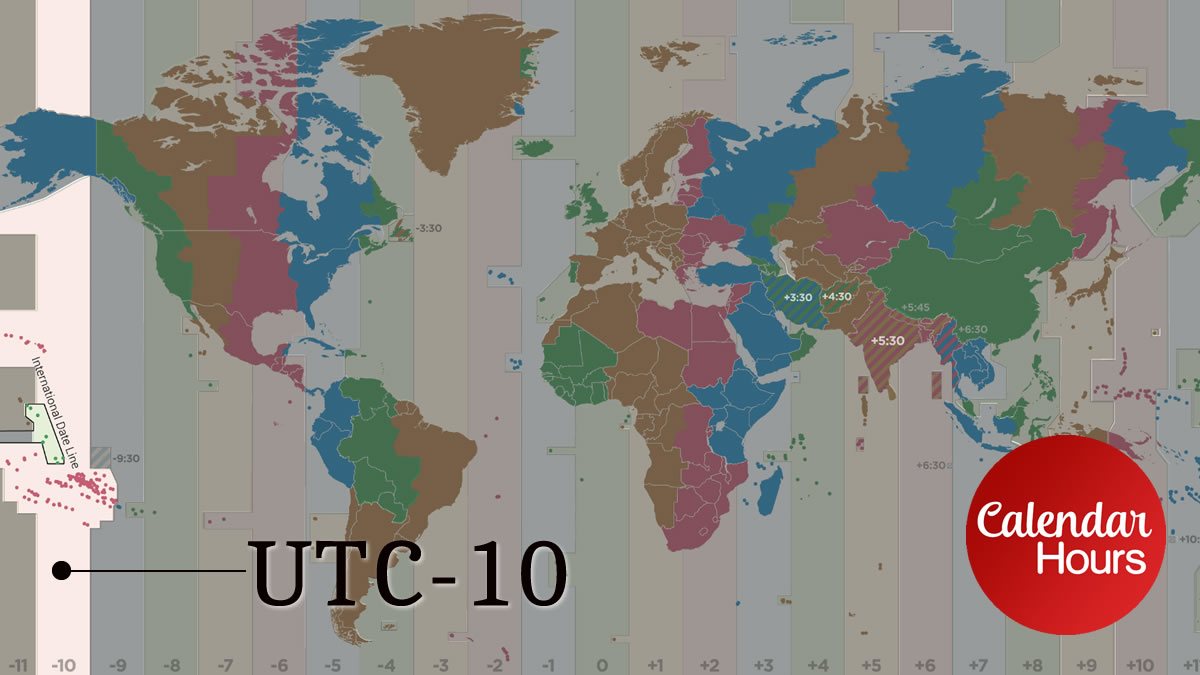 UTC-10 Time Zone Map