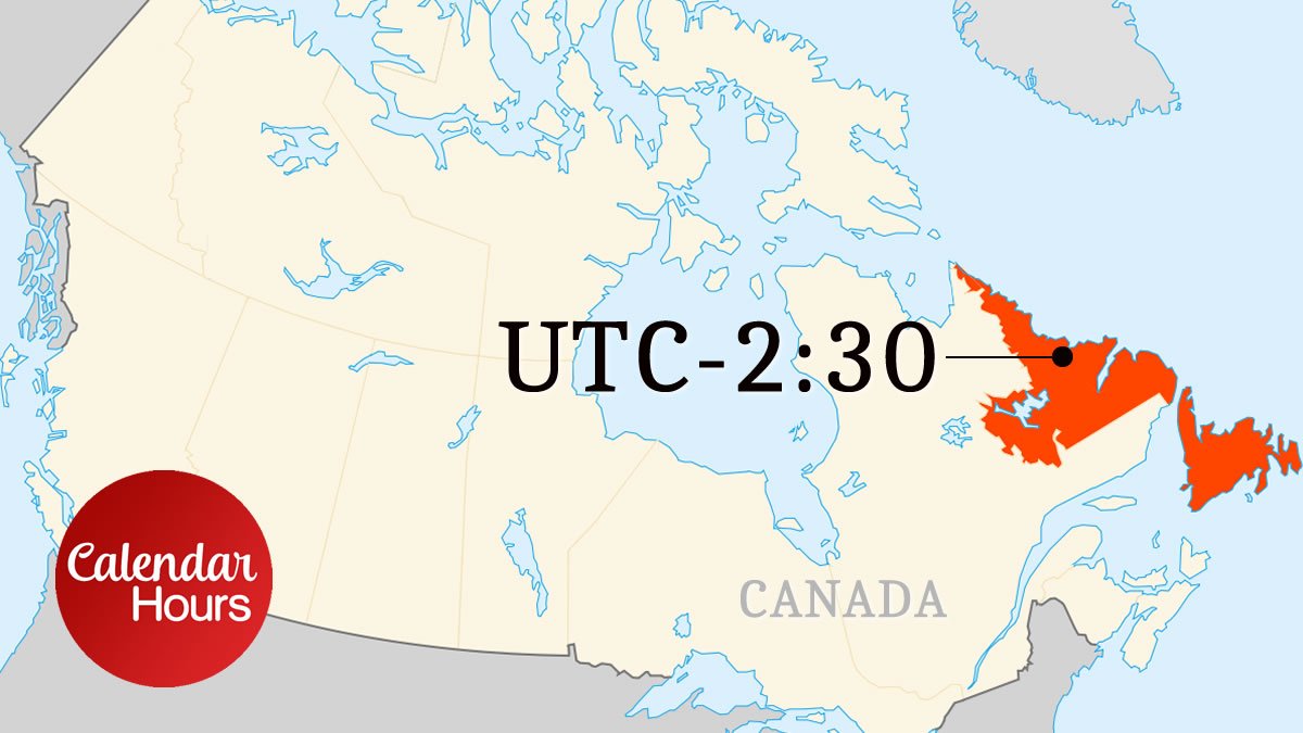 UTC-2:30 Time Zone Map