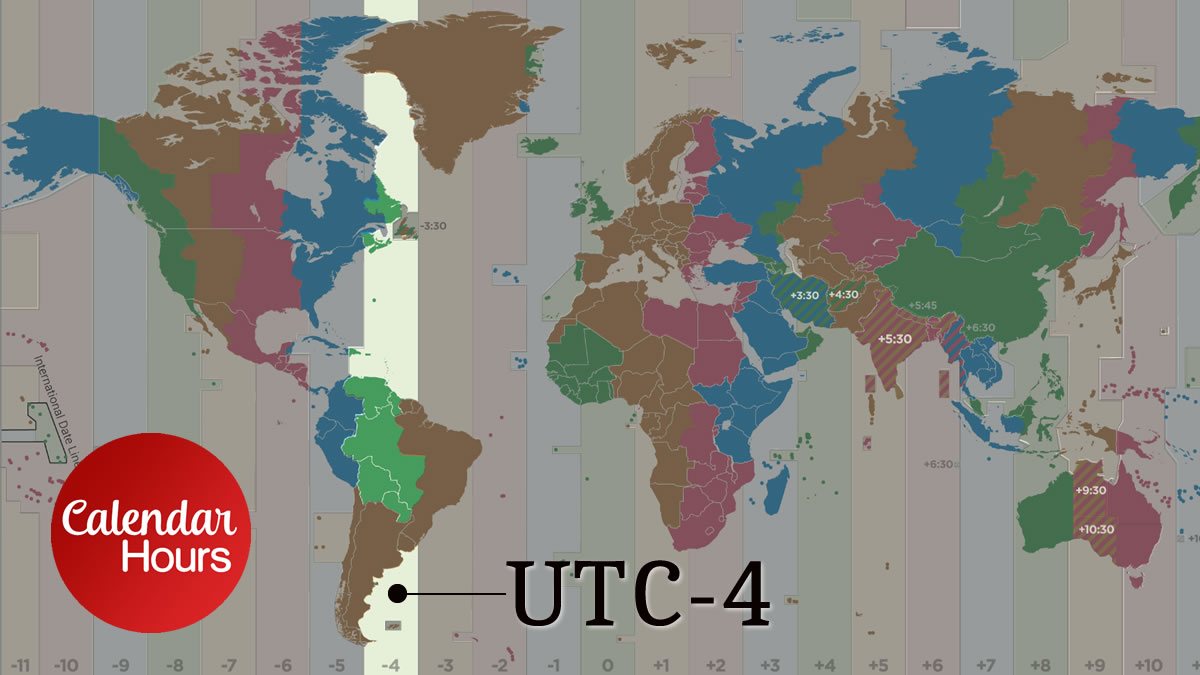UTC-4 Time Zone Map