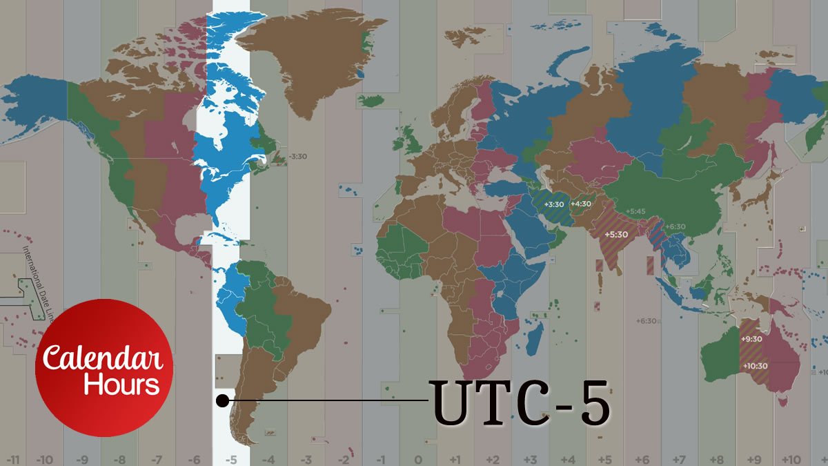UTC-5 Time Zone Map