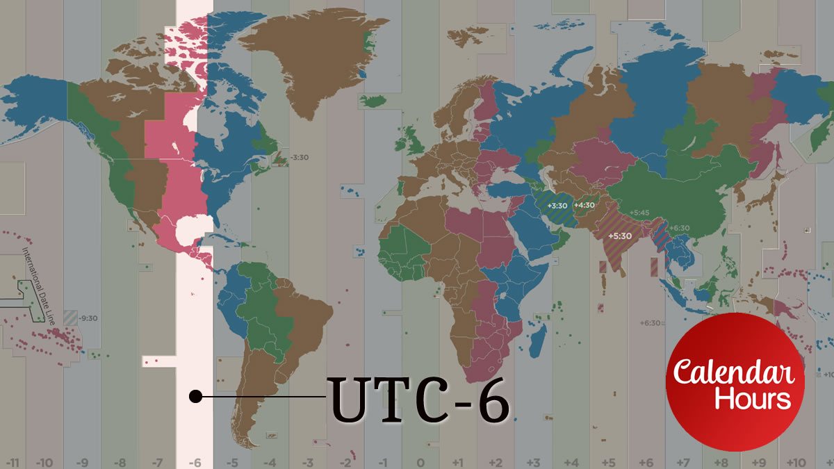 UTC-6 Time Zone Map